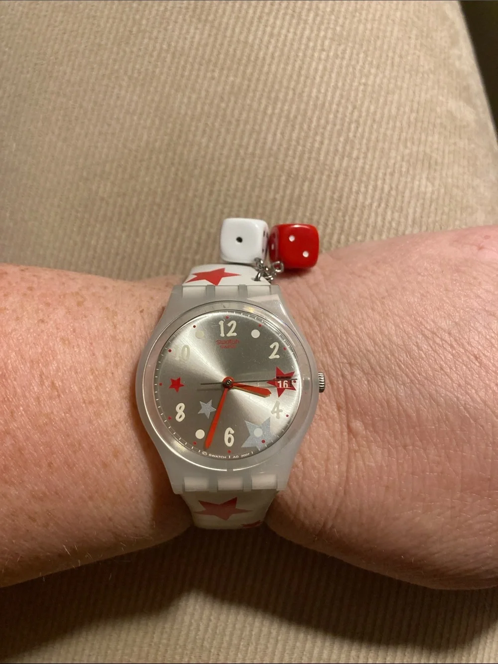 Swatch White and Red ‘Star Feelings’ Watch with Dice Charms - New